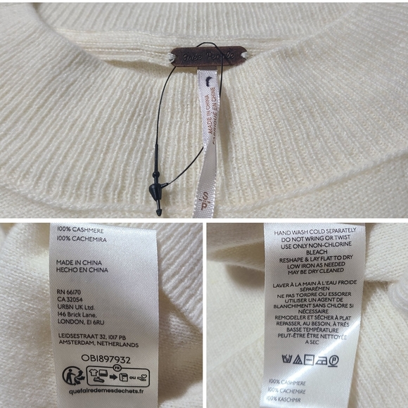 NWOT|Free People 100% Cashmere Cream Sweater, SMALL - Picture 7 of 7